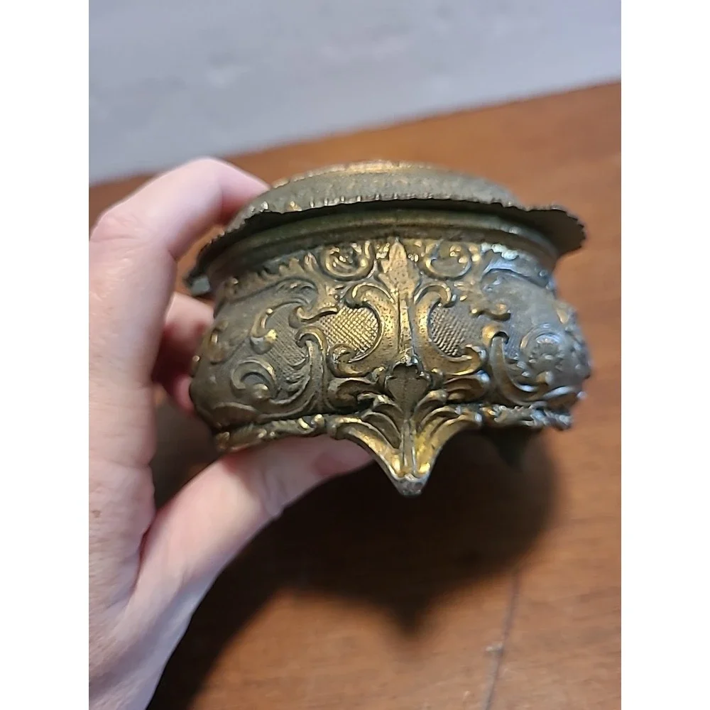 Vintage Sankyo Japan Jewelry Trinket Music Box Floral Cross Stitch Cushion Brass